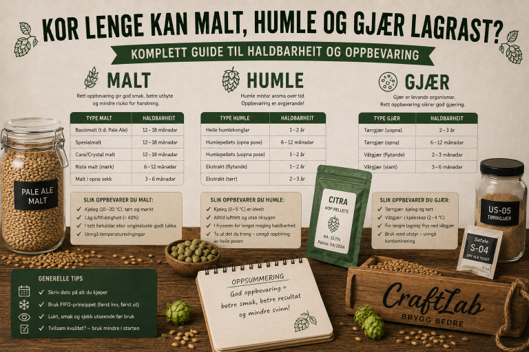 Kor lenge kan malt, humle og gjær lagrast? – Komplett guide til haldbarheit og oppbevaring